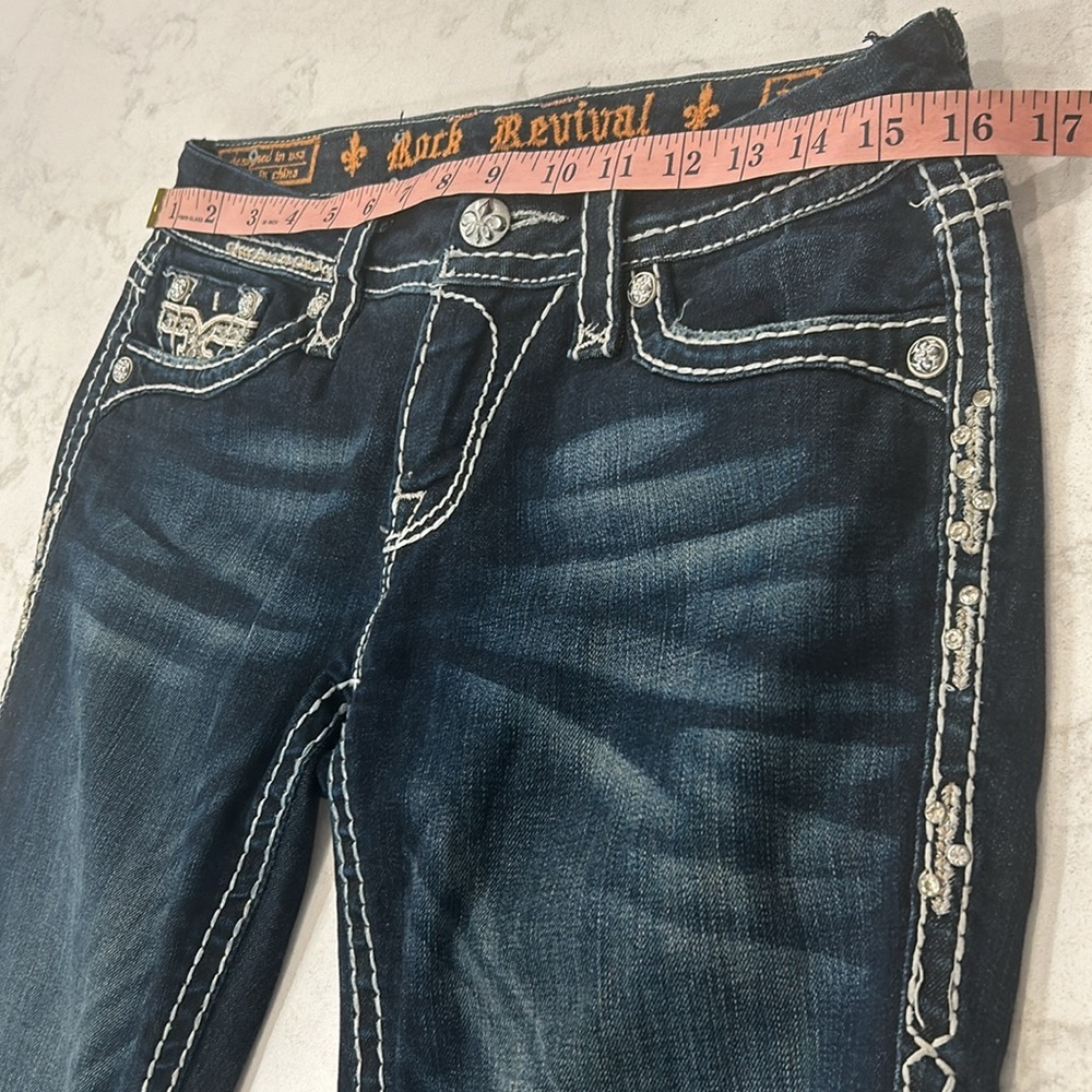 Rock Revival Karla Skinny Jean 27 Embellished Bling Low Rise Dark Wash - Picture 15 of 16